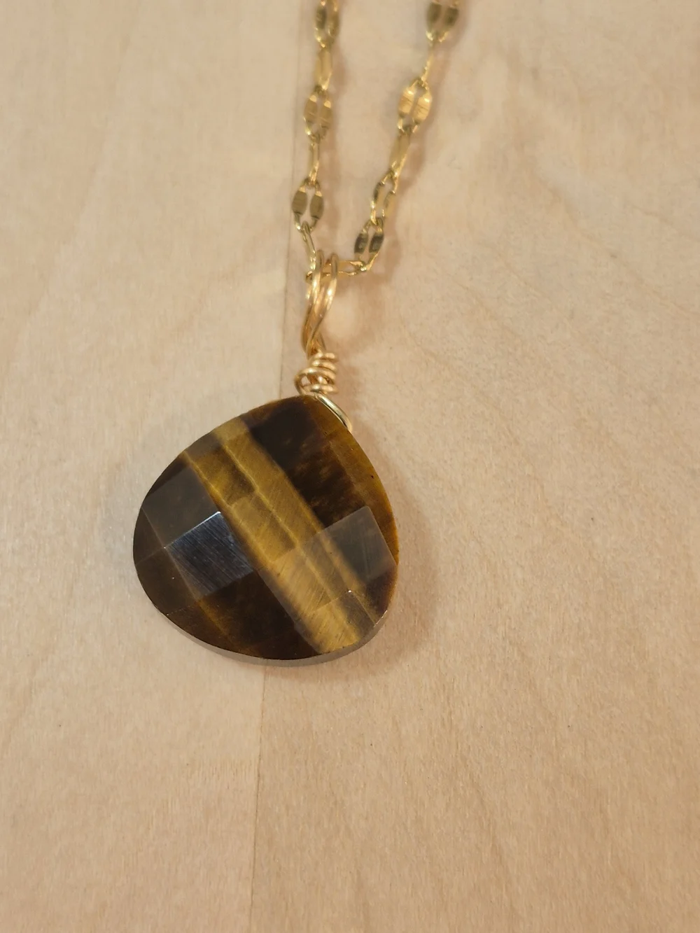 🤎💛NEW🤎💛 BEAUTIFUL!! SS Natural Stone Faceted TIGER EYE Pendant Necklace